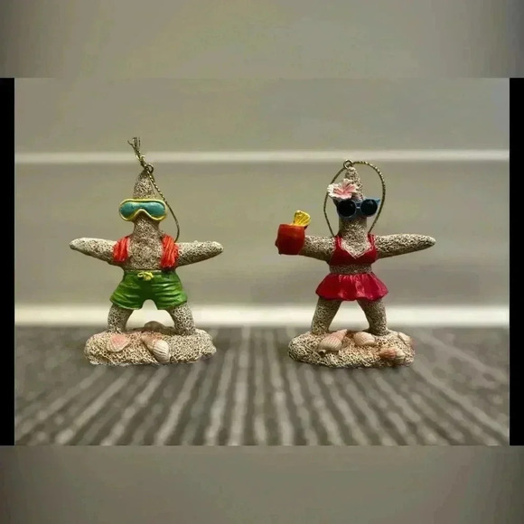 Beach Vacation Starfish Snorkeling Christmas Holiday Ornaments | Set of 2 - Picture 1 of 6